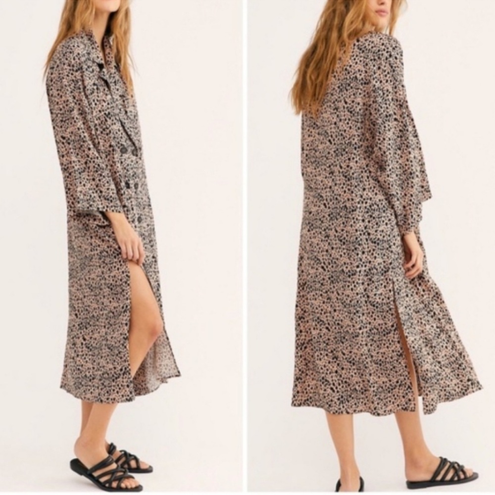 [Free People] Daria Maxi Shirt Dress Duster Jacket Small Animal Print Boho Retro